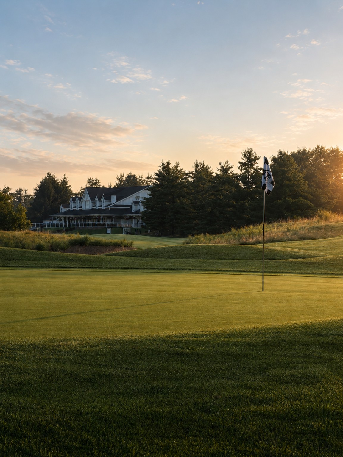 A golden-hour view of the golf course at Copetown Woods